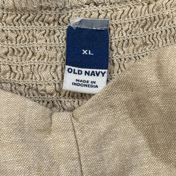 Old Navy Size XL Linen Blend Oatmeal Beige Sleeveless Smocked Midi Dress Beachy - Picture 4 of 9
